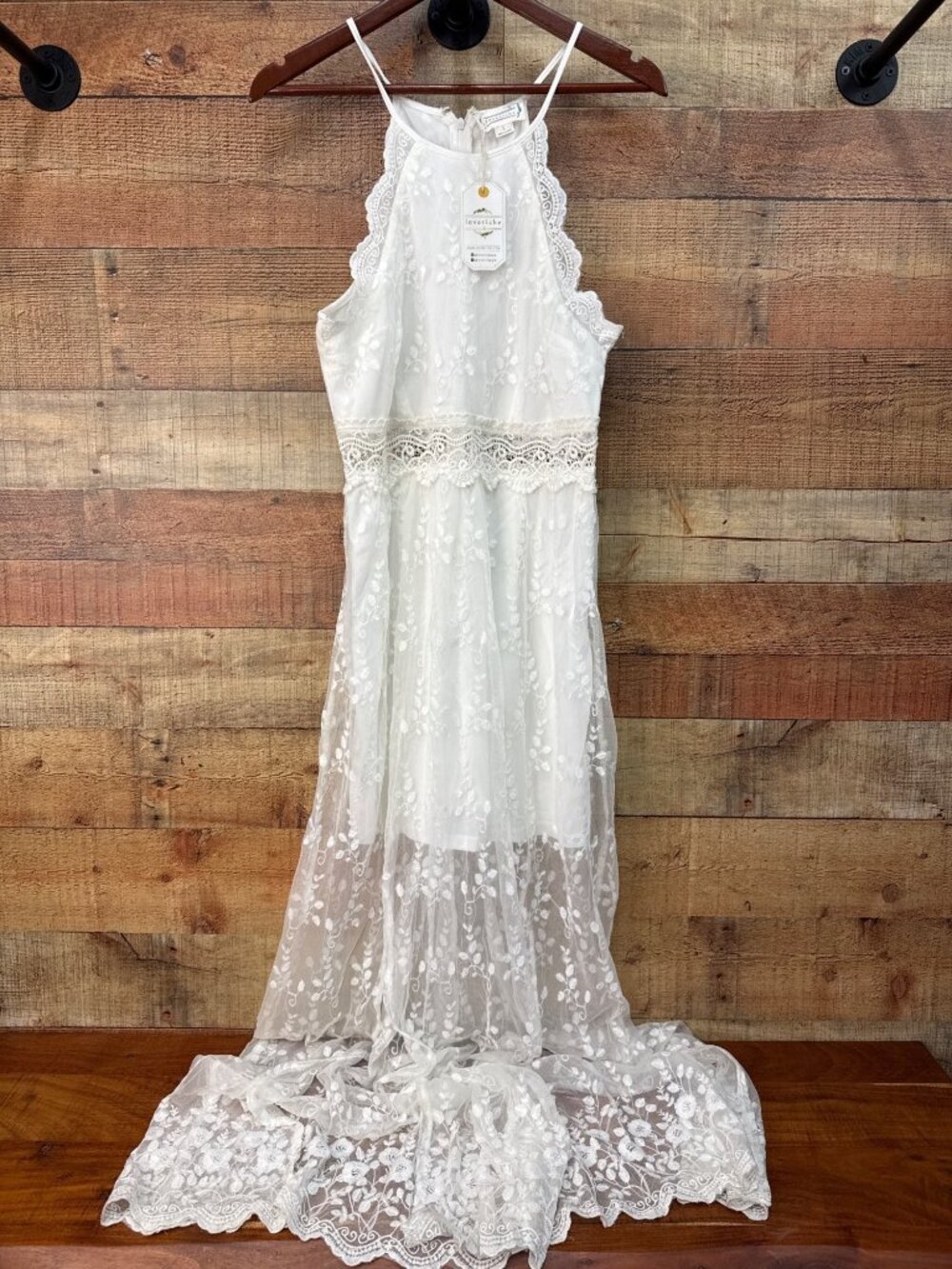 Loveriche Floral Embroidered Maxi Dress With Lace Trim  Size M
